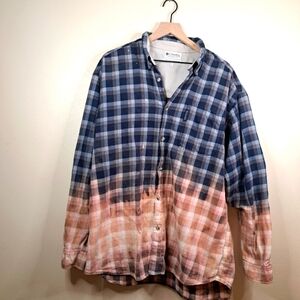 COLUMBIA blue plaid and bleached mens 2xl button up oversized shirt